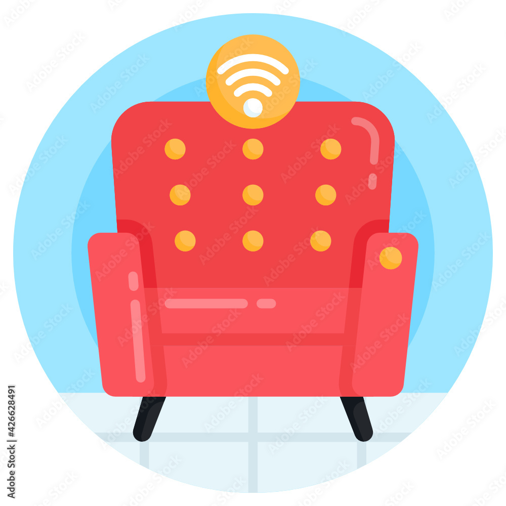 Wifi signals with armchair, smart sofa icon
Wifi signals with armchair, smart sofa icon