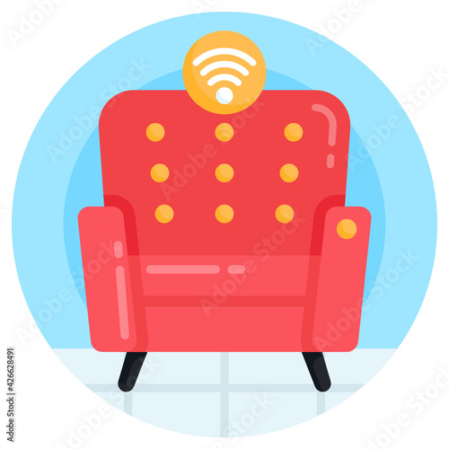 
Wifi signals with armchair, smart sofa icon


