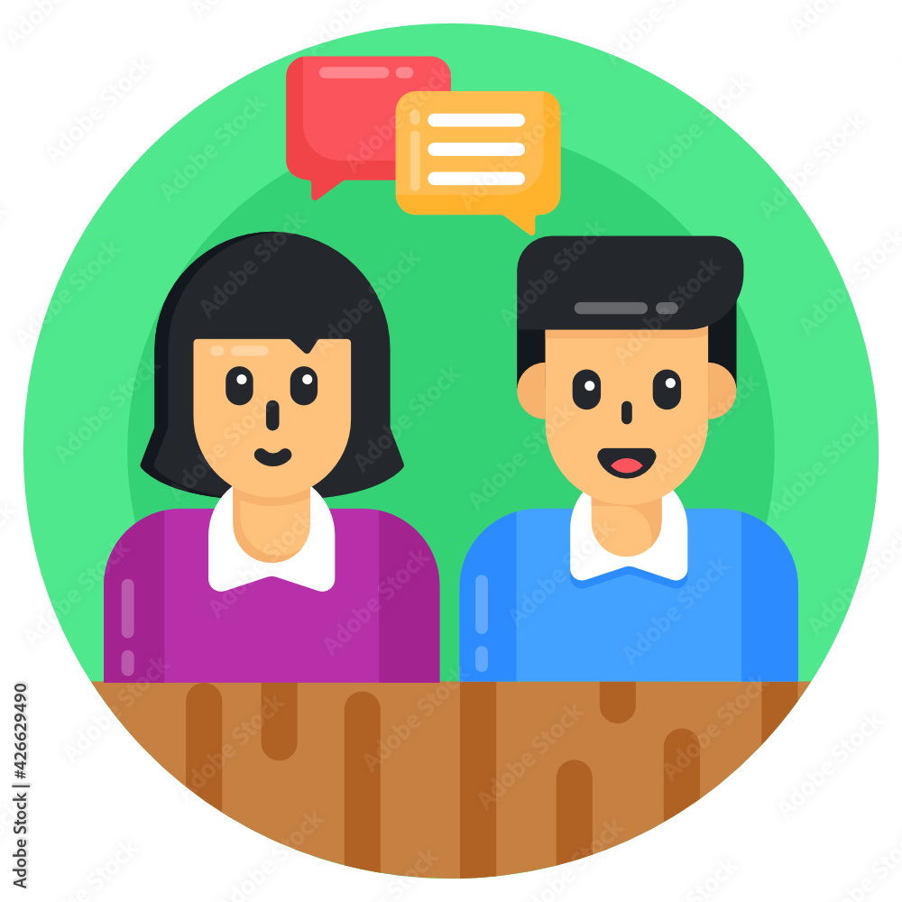 Two persons having conversation, flat round icon
Two persons having conversation, flat round icon