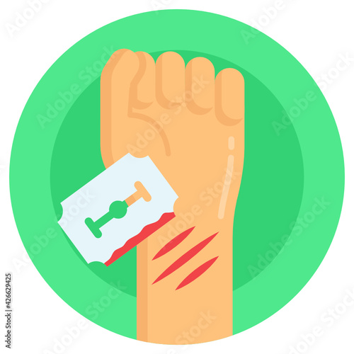 
A self harm behavior, autoaggression flat round icon 

