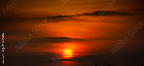 Wonderful orange sunset over the sea. Beautiful landscape.