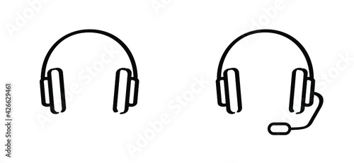 headphones withe plug, headsets line pattern sign. For music or for call center. Vector headset icon. Listen to music  Line pattern.