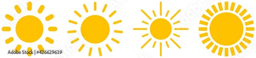 Sonne oder Sonnenschein Symbol Kollektion als Vektor auf einem weißen isolierten Hintergrund.