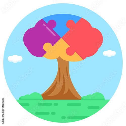 
An autism tree in flat round icon, perfect visual 


