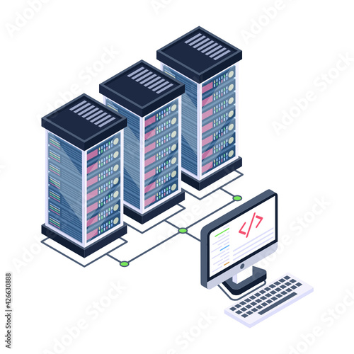 
Icon of data server room in modern isometric design 

