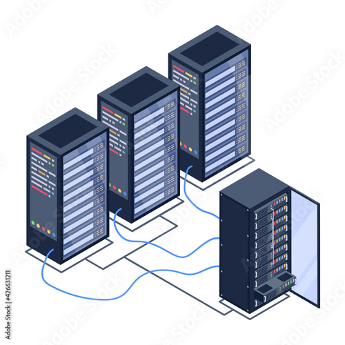 
Icon of data server room in modern isometric design 

