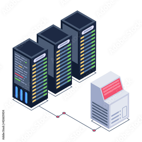 
Icon of data server room in modern isometric design 


