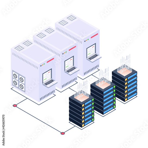 
Icon of data server room in modern isometric design 

