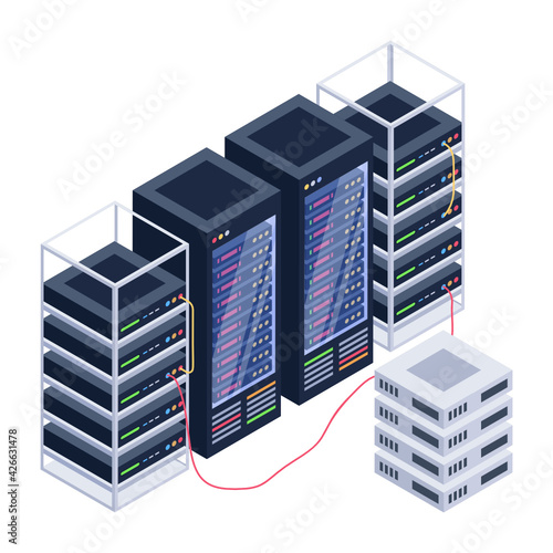 
Icon of data server room in modern isometric design 

