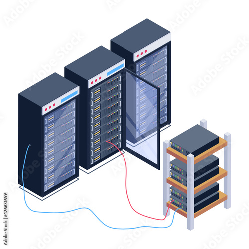 
Icon of data server room in modern isometric design 

