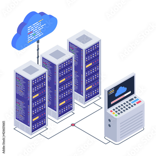 
Icon of data server room in modern isometric design 

