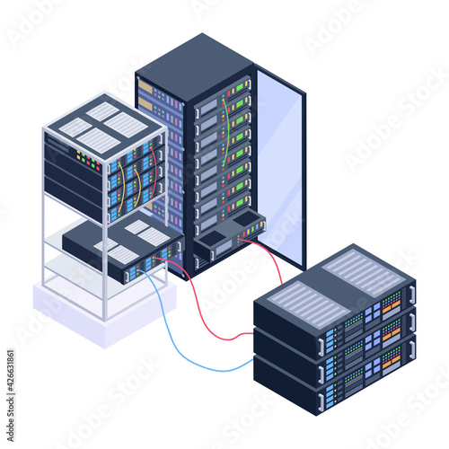 
Icon of data server room in modern isometric design 


