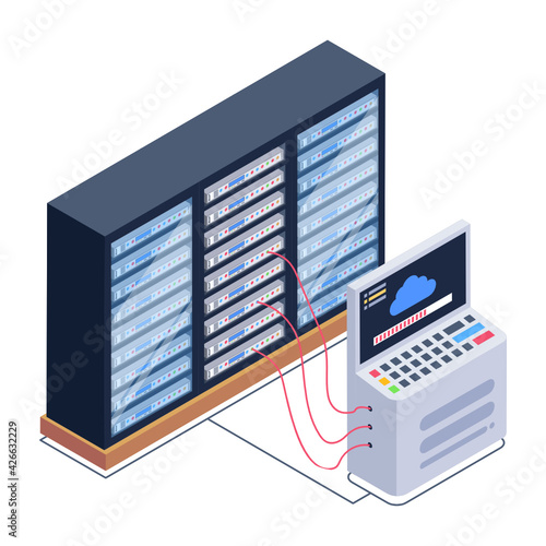 
Icon of data server room in modern isometric design 

