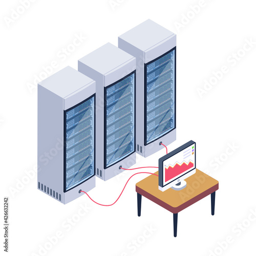 
Icon of data server room in modern isometric design 

