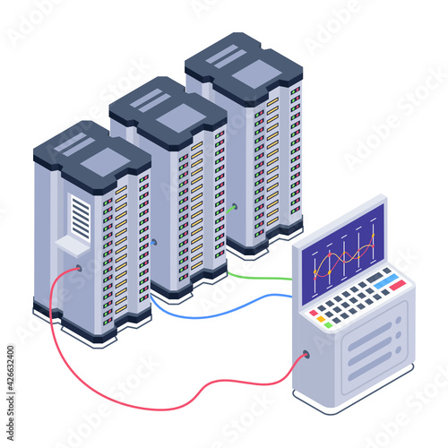 
A server room icon in isometric design, premium download 

