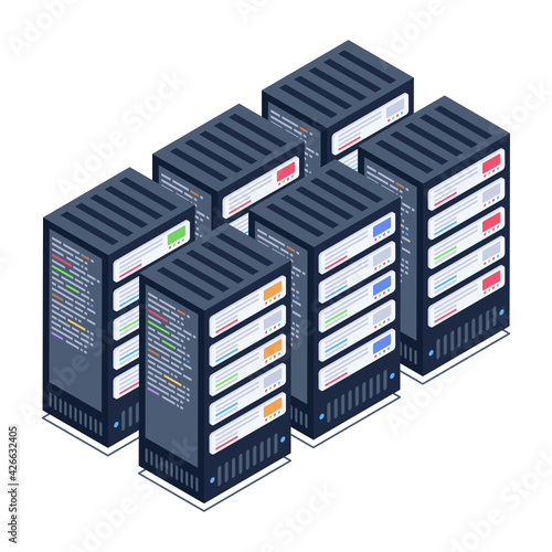 
A server room icon in isometric design, premium download 


