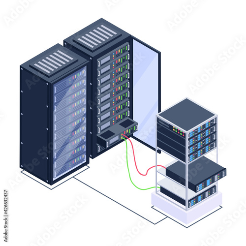 
A server room icon in isometric design, premium download 

