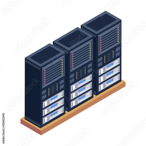 
A server room icon in isometric design, premium download 

