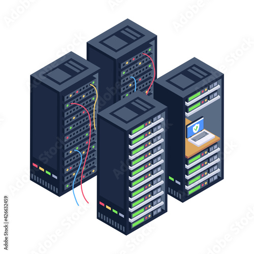 
A server room icon in isometric design, premium download 

