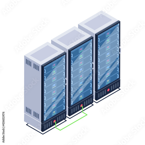 
A server room icon in isometric design, premium download 

