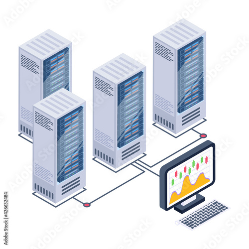 
A server room icon in isometric design, premium download 

