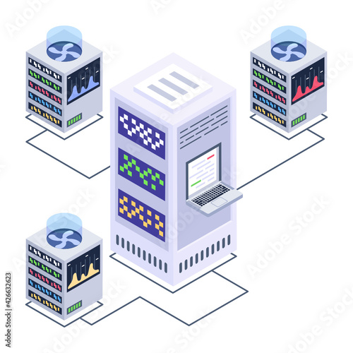 
A server room icon in isometric design, premium download 

