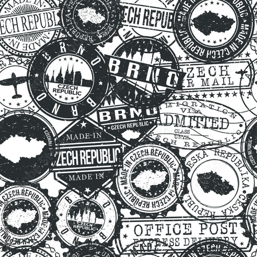 Brno Czech Republic Stamps Background. City Stamp Vector Art. Postal Passport Travel. Design Set Pattern.
