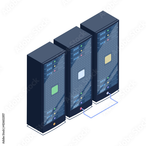 
A server room icon in isometric design, premium download 

