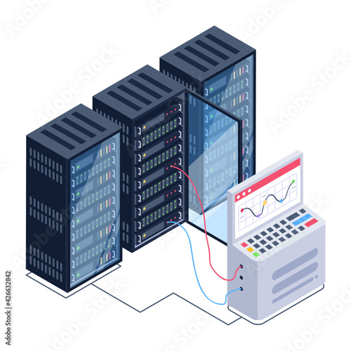 
A server room icon in isometric design, premium download 

