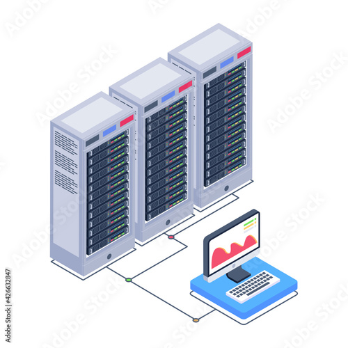 
A server room icon in isometric design, premium download 

