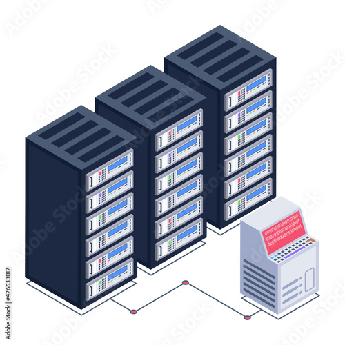 
A server room icon in isometric design, premium download 

