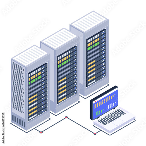 
A server room icon in isometric design, premium download 

