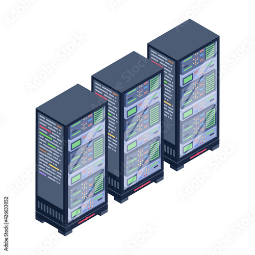 
A server room icon in isometric design, premium download 

