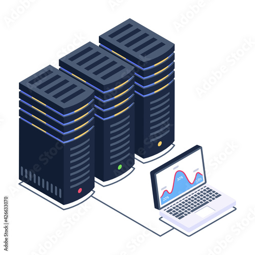 
A server room icon in isometric design, premium download 

