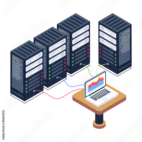 
A server room icon in isometric design, premium download 

