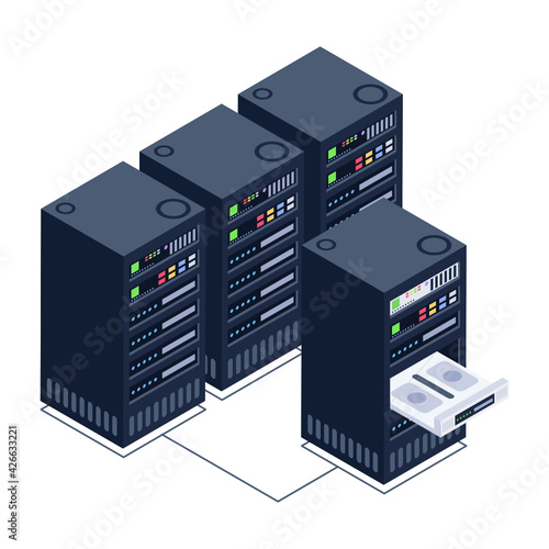
A server room icon in isometric design, premium download 

