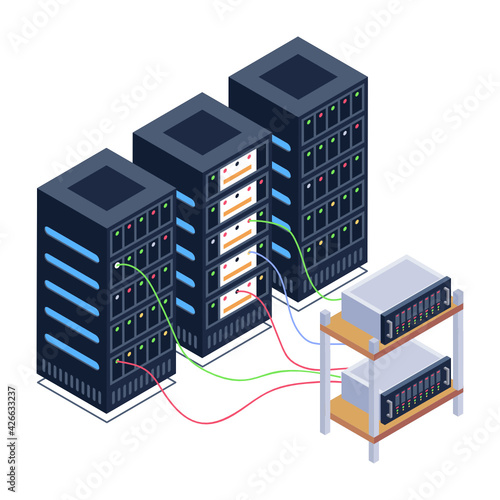 
A server room icon in isometric design, premium download 

