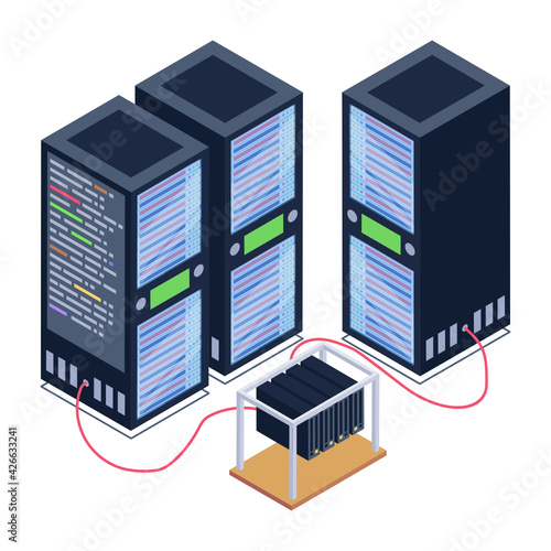 
A server room icon in isometric design, premium download 

