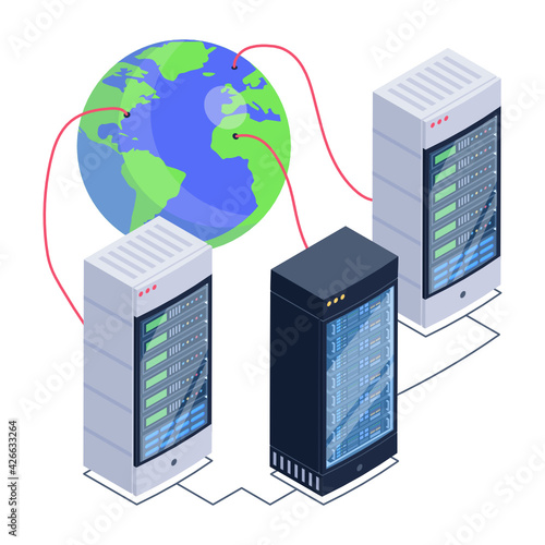 
A server room icon in isometric design, premium download 


