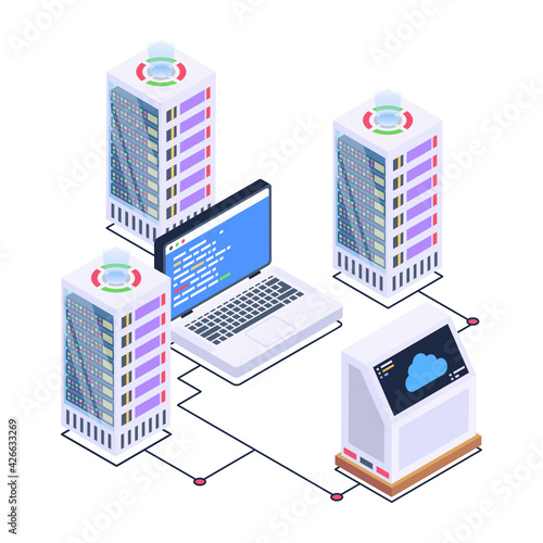 
A server room icon in isometric design, premium download 


