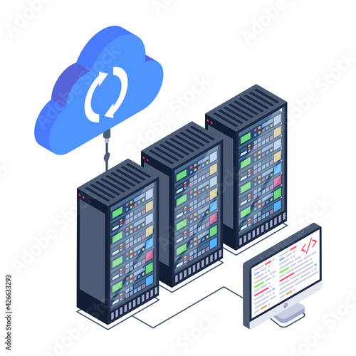 
A server room icon in isometric design, premium download 

