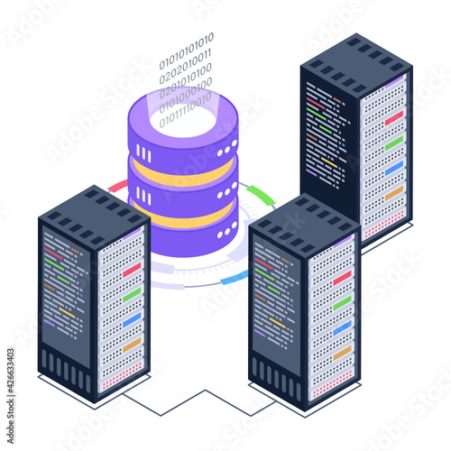 
A server room icon in isometric design, premium download 

