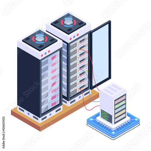 
A server room icon in isometric design, premium download 

