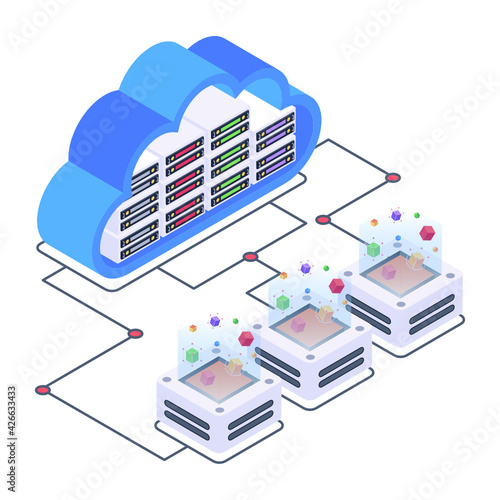 
A server room icon in isometric design, premium download 

