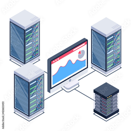 
A server room icon in isometric design, premium download 

