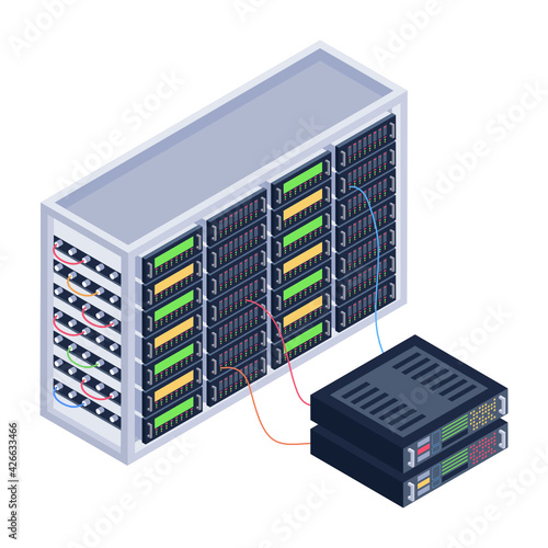 
A server room icon in isometric design, premium download 

