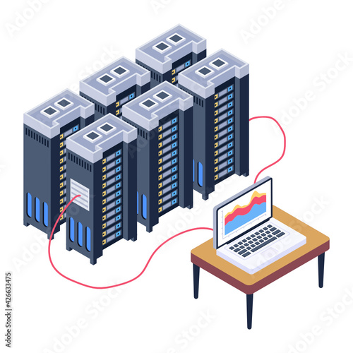 
A server room icon in isometric design, premium download 

