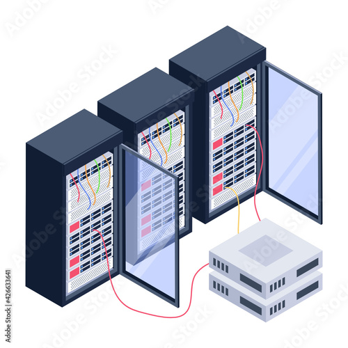 
A server room icon in isometric design, premium download 

