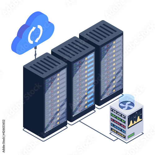 
A server room icon in isometric design, premium download 

