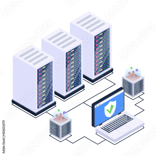 
A server room icon in isometric design, premium download 

